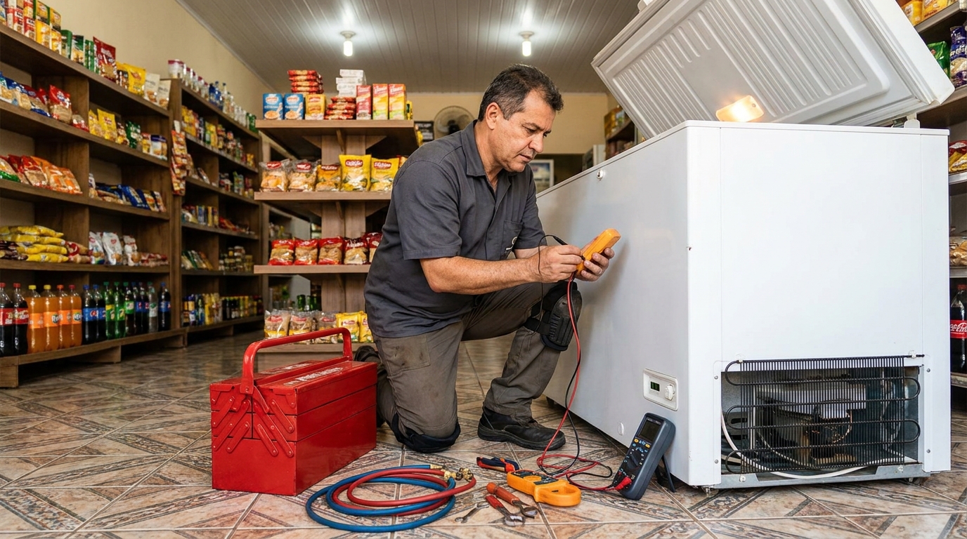 Recarga de gás refrigerante em freezer em atendimento em Maceió‑AL